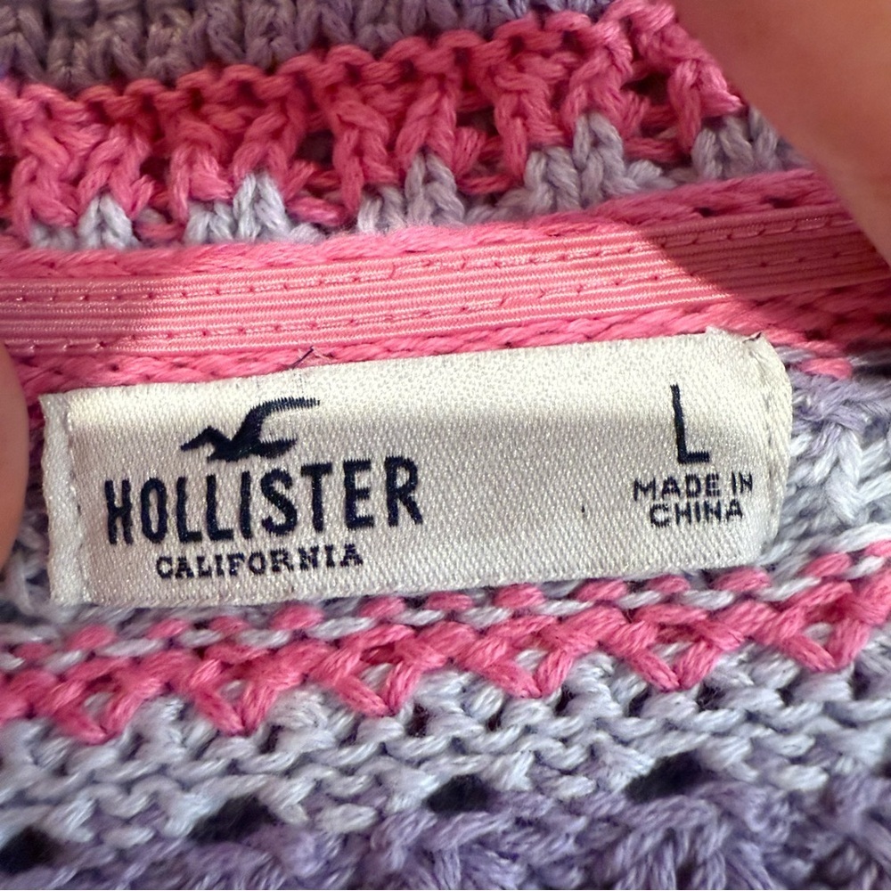 Hollister Crochet Striped Knit Crop Top Women’s Large Pink/Purple Boho Vacation - Picture 5 of 6